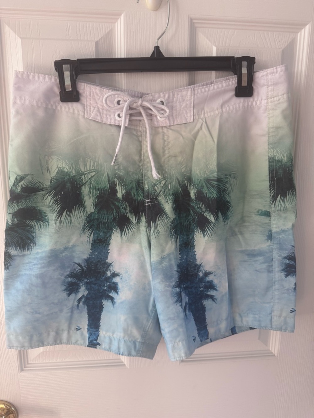 Hollister Palm Tree Print Board Shorts - White/Blue/Green